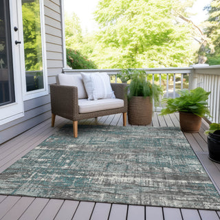 Piper Looms Chantille Geometric ACN1969 Teal Machine Washable Area Rug Outdoor Lifestyle Image Feature