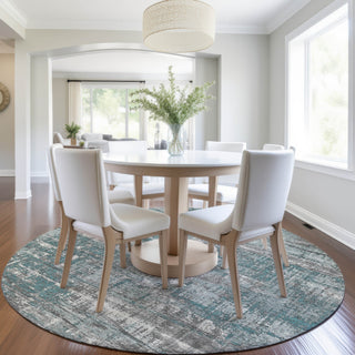 Piper Looms Chantille Geometric ACN1969 Teal Machine Washable Area Rug Round Lifestyle Image Feature