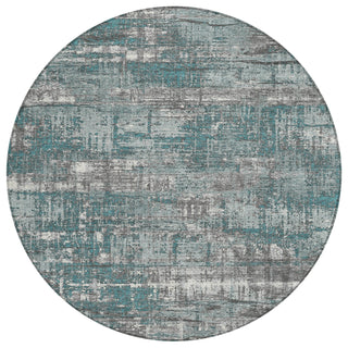 Piper Looms Chantille Geometric ACN1969 Teal Machine Washable Area Rug Round Main Image