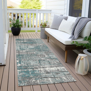 Piper Looms Chantille Geometric ACN1969 Teal Machine Washable Area Rug Runner Outdoor Lifestyle Image Feature