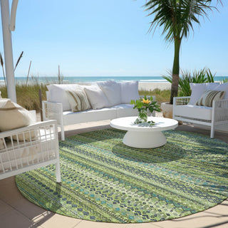 Piper Looms Chantille Stripes ACN1970 Aloe Machine Washable Area Rug Round Outdoor Lifestyle Image Feature