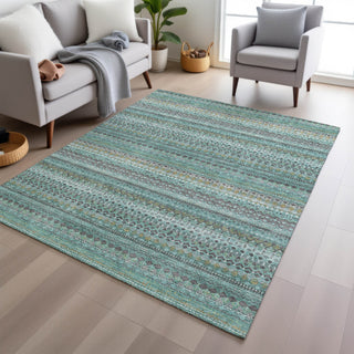 Piper Looms Chantille Stripes ACN1970 Aqua Machine Washable Area Rug Lifestyle Image Feature