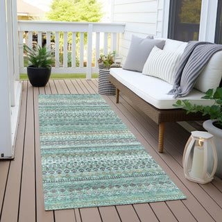 Piper Looms Chantille Stripes ACN1970 Aqua Machine Washable Area Rug Runner Outdoor Lifestyle Image Feature