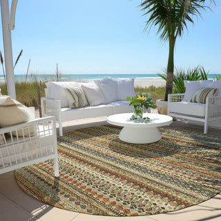 Piper Looms Chantille Stripes ACN1970 Gold Machine Washable Area Rug Round Outdoor Lifestyle Image Feature