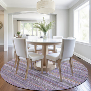 Piper Looms Chantille Stripes ACN1970 Purple Machine Washable Area Rug Round Lifestyle Image Feature
