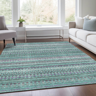 Piper Looms Chantille Stripes ACN1970 Teal Machine Washable Area Rug Lifestyle Image Feature