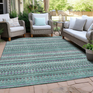Piper Looms Chantille Stripes ACN1970 Teal Machine Washable Area Rug Outdoor Lifestyle Image Feature