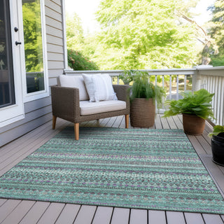 Piper Looms Chantille Stripes ACN1970 Teal Machine Washable Area Rug Outdoor Lifestyle Image Feature
