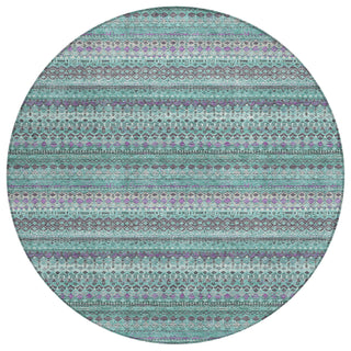 Piper Looms Chantille Stripes ACN1970 Teal Machine Washable Area Rug Round Main Image