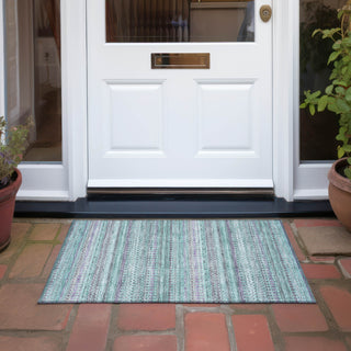 Piper Looms Chantille Stripes ACN1970 Teal Machine Washable Area Rug Scatter Outdoor Lifestyle Image Feature