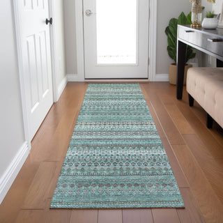 Piper Looms Chantille Stripes ACN1970 Turquoise Machine Washable Area Rug Runner Lifestyle Image Feature