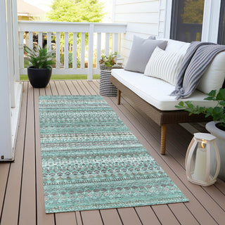 Piper Looms Chantille Stripes ACN1970 Turquoise Machine Washable Area Rug Runner Outdoor Lifestyle Image Feature