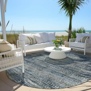 Piper Looms Chantille Stripes ACN1971 Denim Machine Washable Area Rug Round Outdoor Lifestyle Image Feature