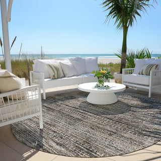 Piper Looms Chantille Stripes ACN1971 Taupe Machine Washable Area Rug Round Outdoor Lifestyle Image Feature
