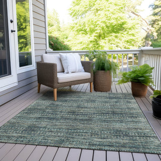 Piper Looms Chantille Stripes ACN1971 Teal Machine Washable Area Rug Outdoor Lifestyle Image Feature