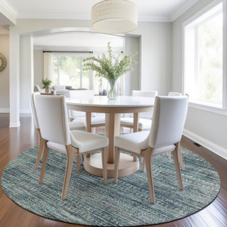 Piper Looms Chantille Stripes ACN1971 Teal Machine Washable Area Rug Round Lifestyle Image Feature