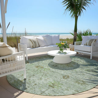 Piper Looms Chantille Arabesque ACN1972 Aloe Machine Washable Area Rug Round Outdoor Lifestyle Image Feature