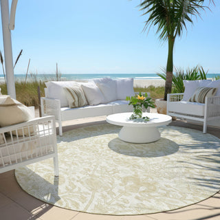 Piper Looms Chantille Arabesque ACN1973 Ivory Machine Washable Area Rug Round Outdoor Lifestyle Image Feature