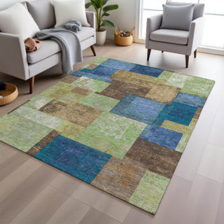 Piper Looms Chantille Geometric ACN1974 Blue Machine Washable Area Rug Lifestyle Image Feature