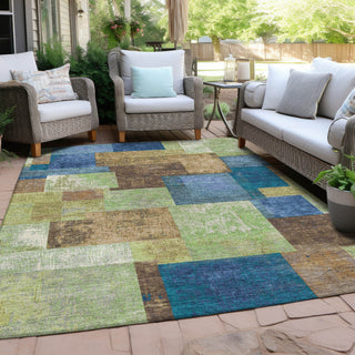Piper Looms Chantille Geometric ACN1974 Blue Machine Washable Area Rug Outdoor Lifestyle Image Feature