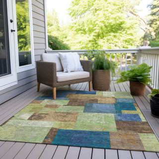 Piper Looms Chantille Geometric ACN1974 Blue Machine Washable Area Rug Outdoor Lifestyle Image Feature