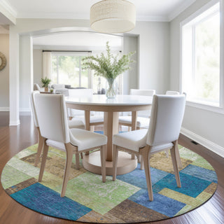 Piper Looms Chantille Geometric ACN1974 Blue Machine Washable Area Rug Round Lifestyle Image Feature