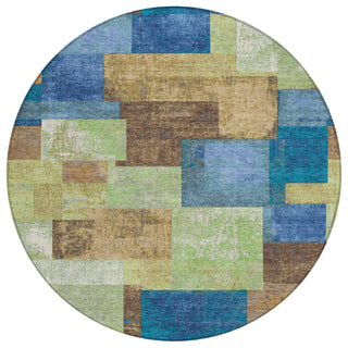 Piper Looms Chantille Geometric ACN1974 Blue Machine Washable Area Rug Round Main Image