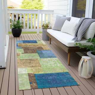 Piper Looms Chantille Geometric ACN1974 Blue Machine Washable Area Rug Runner Outdoor Lifestyle Image Feature