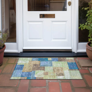Piper Looms Chantille Geometric ACN1974 Blue Machine Washable Area Rug Scatter Outdoor Lifestyle Image Feature