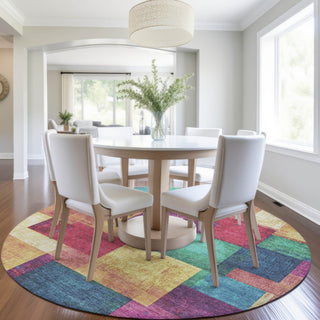 Piper Looms Chantille Geometric ACN1974 Gold Machine Washable Area Rug Round Lifestyle Image Feature