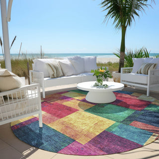 Piper Looms Chantille Geometric ACN1974 Gold Machine Washable Area Rug Round Outdoor Lifestyle Image Feature