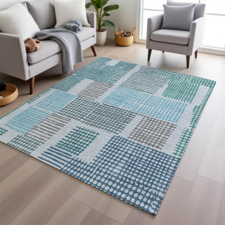 Piper Looms Chantille Geometric ACN1975 Aqua Machine Washable Area Rug Lifestyle Image Feature
