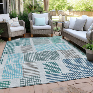 Piper Looms Chantille Geometric ACN1975 Aqua Machine Washable Area Rug Outdoor Lifestyle Image Feature