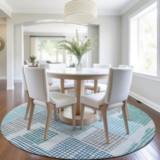 Piper Looms Chantille Geometric ACN1975 Aqua Machine Washable Area Rug Round Lifestyle Image Feature