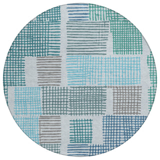 Piper Looms Chantille Geometric ACN1975 Aqua Machine Washable Area Rug Round Main Image