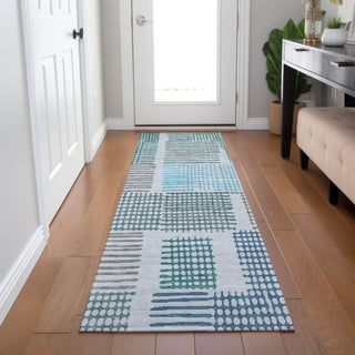 Piper Looms Chantille Geometric ACN1975 Aqua Machine Washable Area Rug Runner Lifestyle Image Feature
