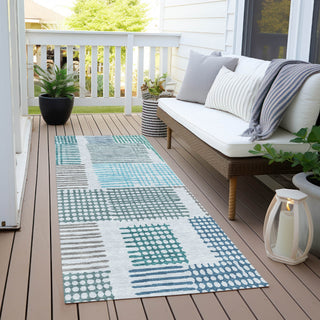 Piper Looms Chantille Geometric ACN1975 Aqua Machine Washable Area Rug Runner Outdoor Lifestyle Image Feature