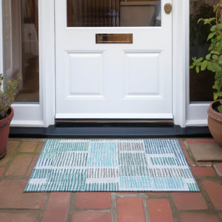 Piper Looms Chantille Geometric ACN1975 Aqua Machine Washable Area Rug Scatter Outdoor Lifestyle Image Feature