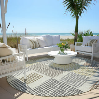 Piper Looms Chantille Geometric ACN1975 Dune Machine Washable Area Rug Round Outdoor Lifestyle Image Feature