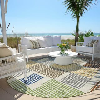 Piper Looms Chantille Geometric ACN1975 Putty Machine Washable Area Rug Round Outdoor Lifestyle Image Feature