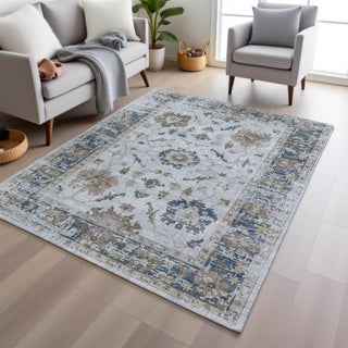 Piper Looms Chantille Border ACN1976 Blue Machine Washable Area Rug Lifestyle Image Feature