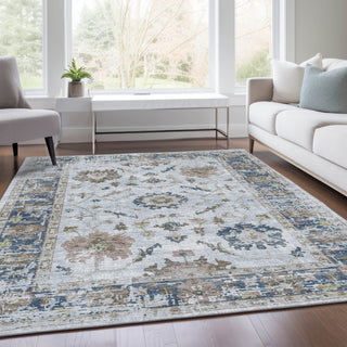 Piper Looms Chantille Border ACN1976 Blue Machine Washable Area Rug Lifestyle Image Feature