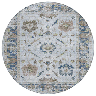 Piper Looms Chantille Border ACN1976 Blue Machine Washable Area Rug Round Main Image