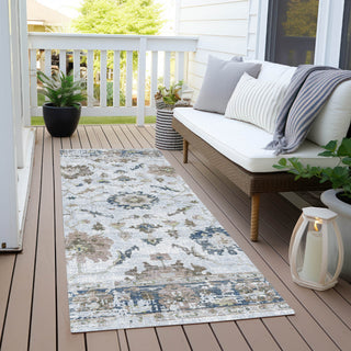 Piper Looms Chantille Border ACN1976 Blue Machine Washable Area Rug Runner Outdoor Lifestyle Image Feature