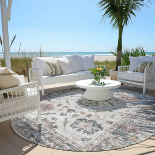 Piper Looms Chantille Border ACN1976 Blush Machine Washable Area Rug Round Outdoor Lifestyle Image Feature