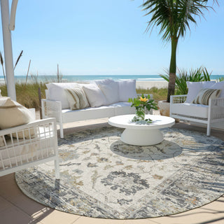 Piper Looms Chantille Border ACN1976 Ivory Machine Washable Area Rug Round Outdoor Lifestyle Image Feature