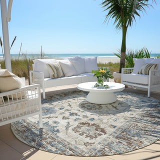 Piper Looms Chantille Border ACN1976 Putty Machine Washable Area Rug Round Outdoor Lifestyle Image Feature