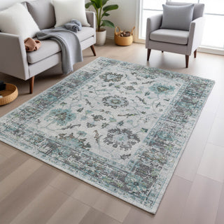 Piper Looms Chantille Border ACN1976 Teal Machine Washable Area Rug Lifestyle Image Feature