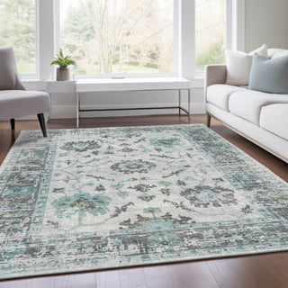 Piper Looms Chantille Border ACN1976 Teal Machine Washable Area Rug Lifestyle Image Feature