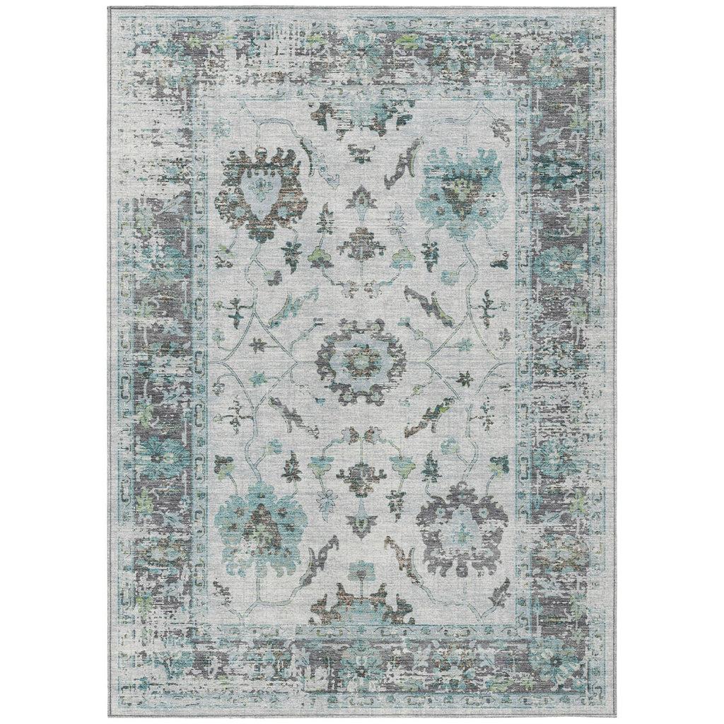Piper Looms Chantille Border ACN1976 Teal Machine Washable Area Rug main image